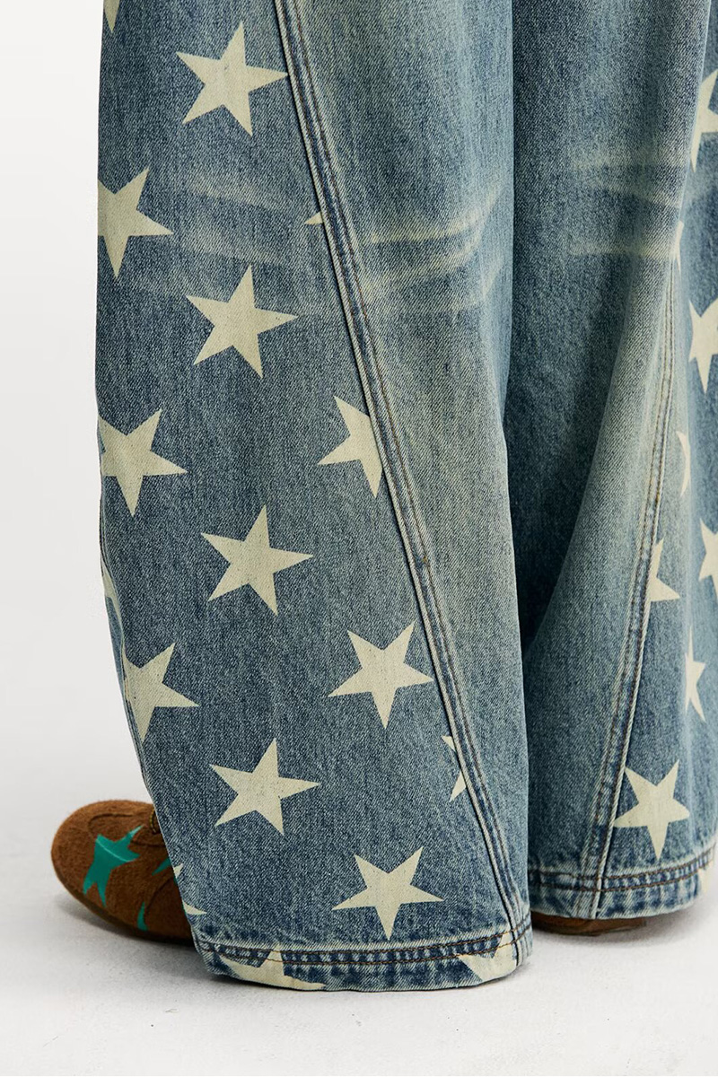 Women's Stylish Side Star Print Flared Wide Leg Jeans