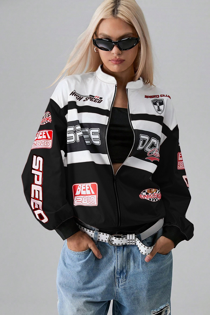 Women's Stylish Graphic Print Long-Sleeve Jacket