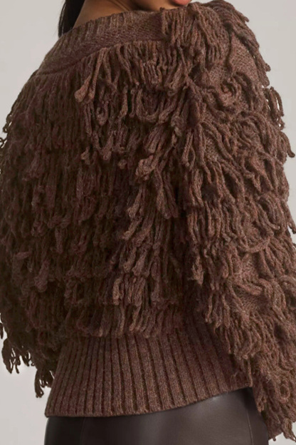 Elegant Women's Button-Detailed Circular Fringe Sweater