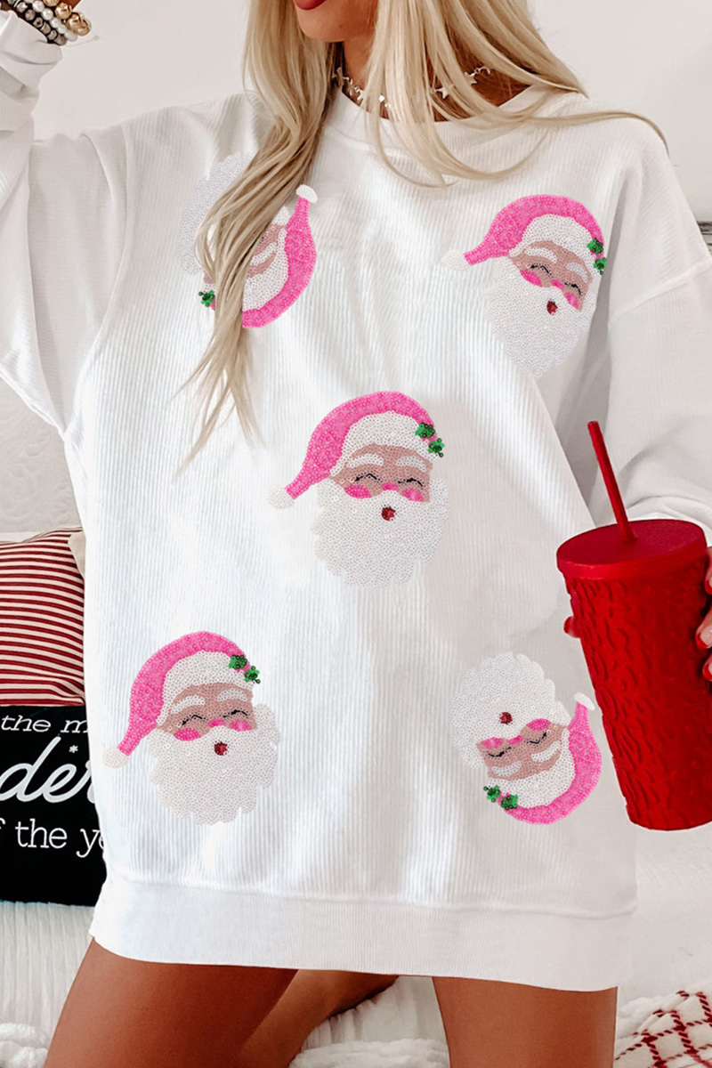 Ladies' Loose Casual Christmas Santa Long-Sleeve Hoodie