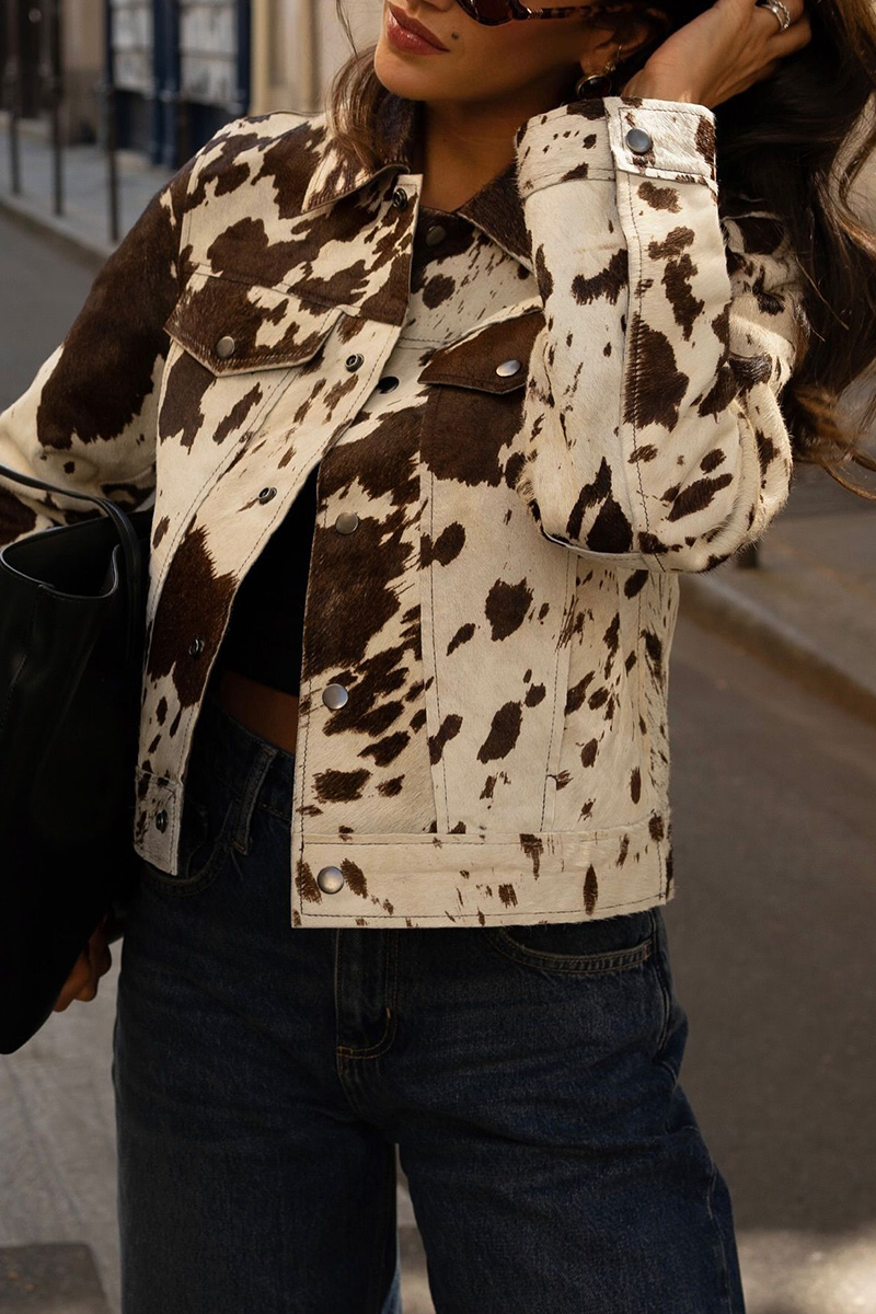 Ladies' Casual Contrast-Color Print Tweed Jacket