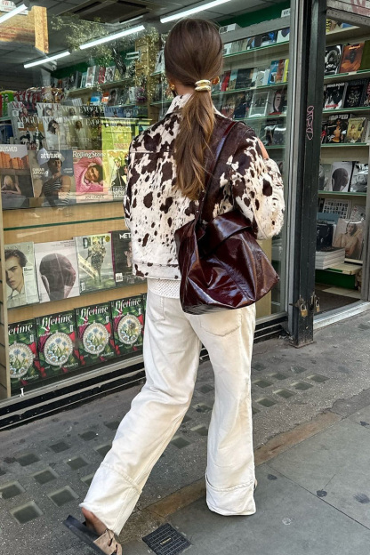 Ladies' Casual Contrast-Color Print Tweed Jacket