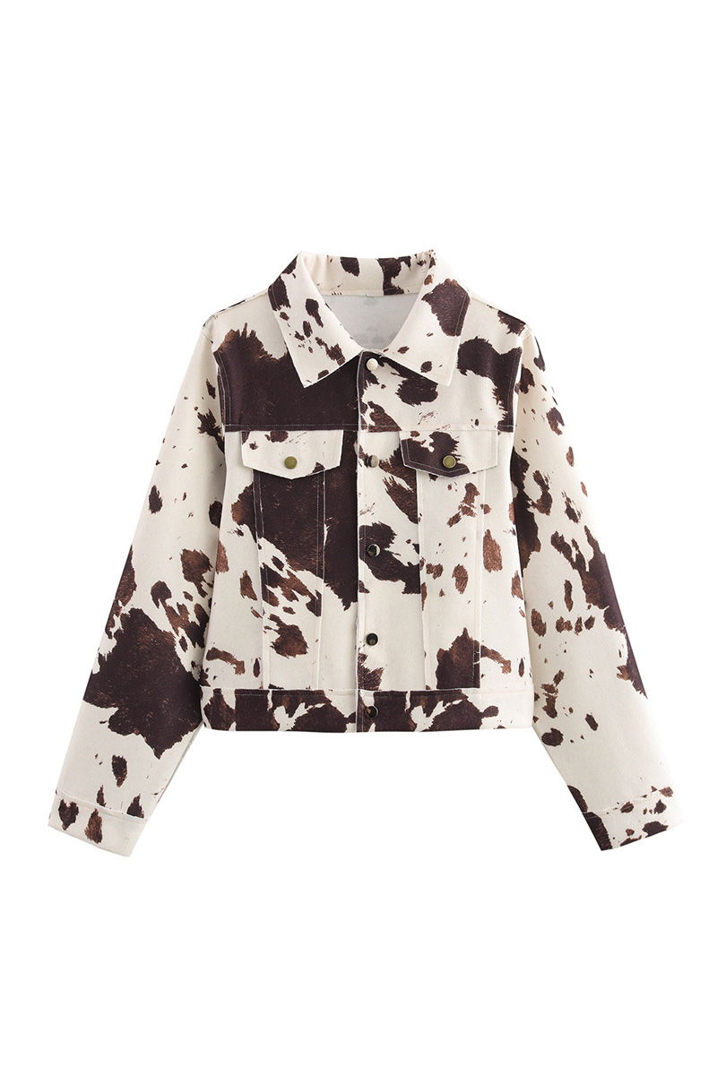 Ladies' Casual Contrast-Color Print Tweed Jacket
