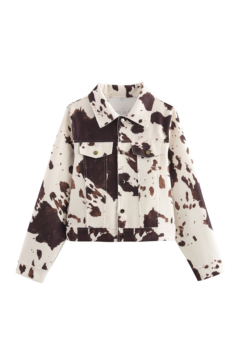 Ladies' Casual Contrast-Color Print Tweed Jacket