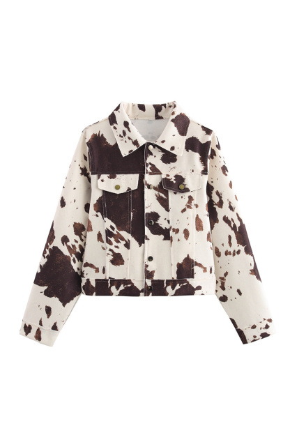 Ladies' Casual Contrast-Color Print Tweed Jacket