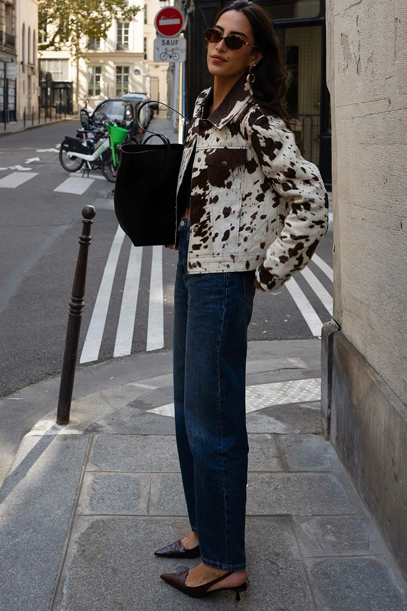 Ladies' Casual Contrast-Color Print Tweed Jacket