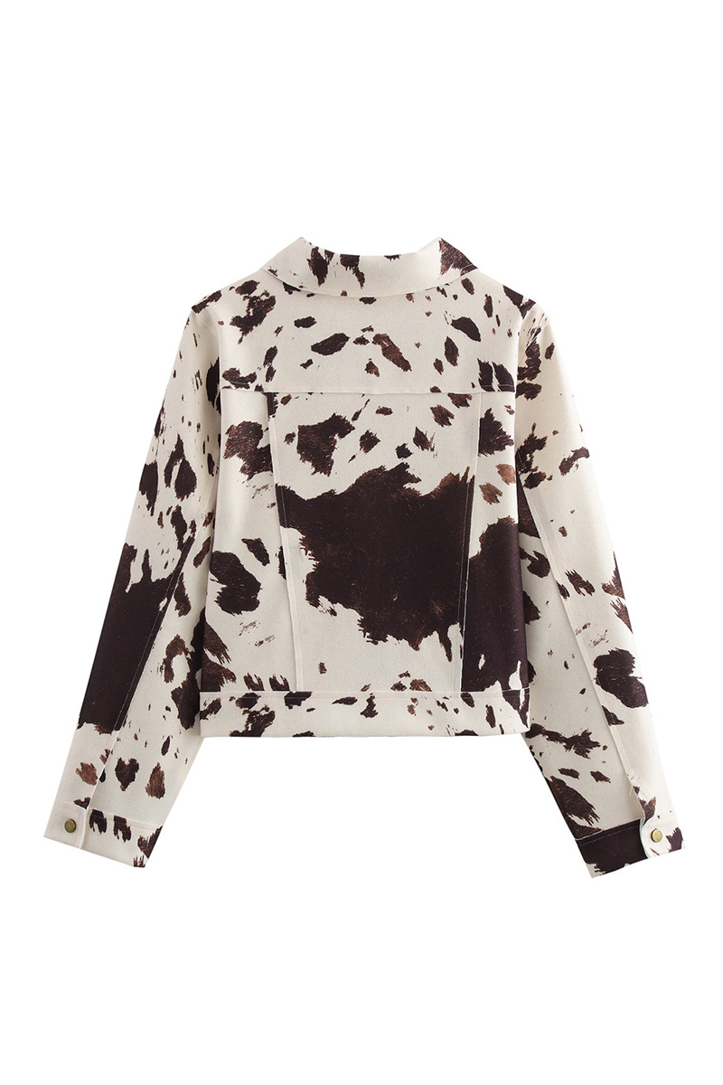 Ladies' Casual Contrast-Color Print Tweed Jacket