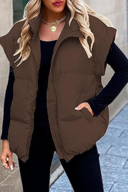 Women's Classic Solid-Zip-Pocket Sleeveless Jacket