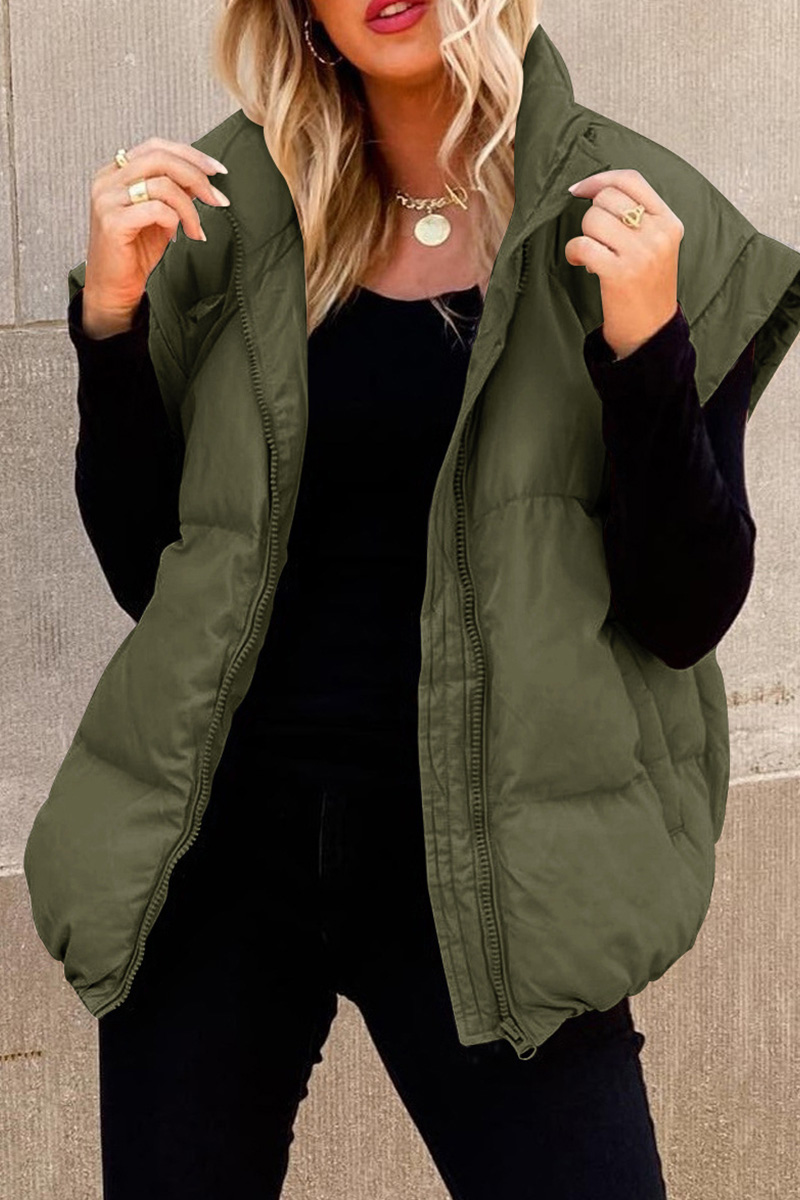 Women's Classic Solid-Zip-Pocket Sleeveless Jacket