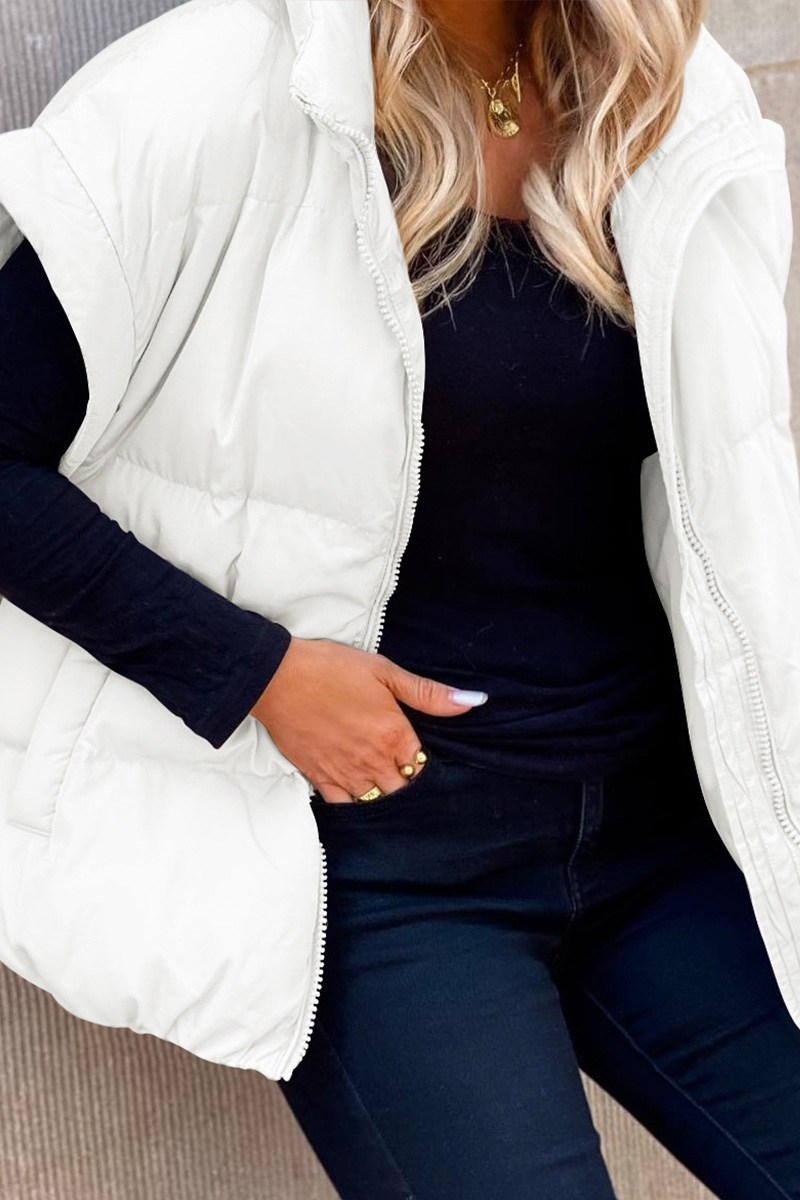 Women's Classic Solid-Zip-Pocket Sleeveless Jacket