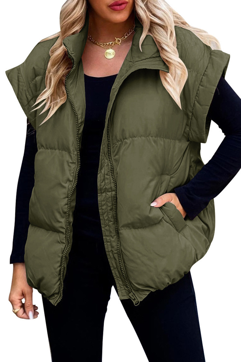Women's Classic Solid-Zip-Pocket Sleeveless Jacket