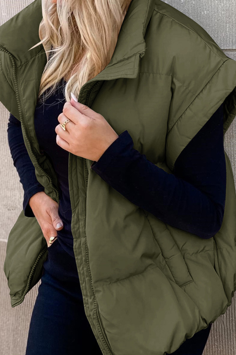 Women's Classic Solid-Zip-Pocket Sleeveless Jacket