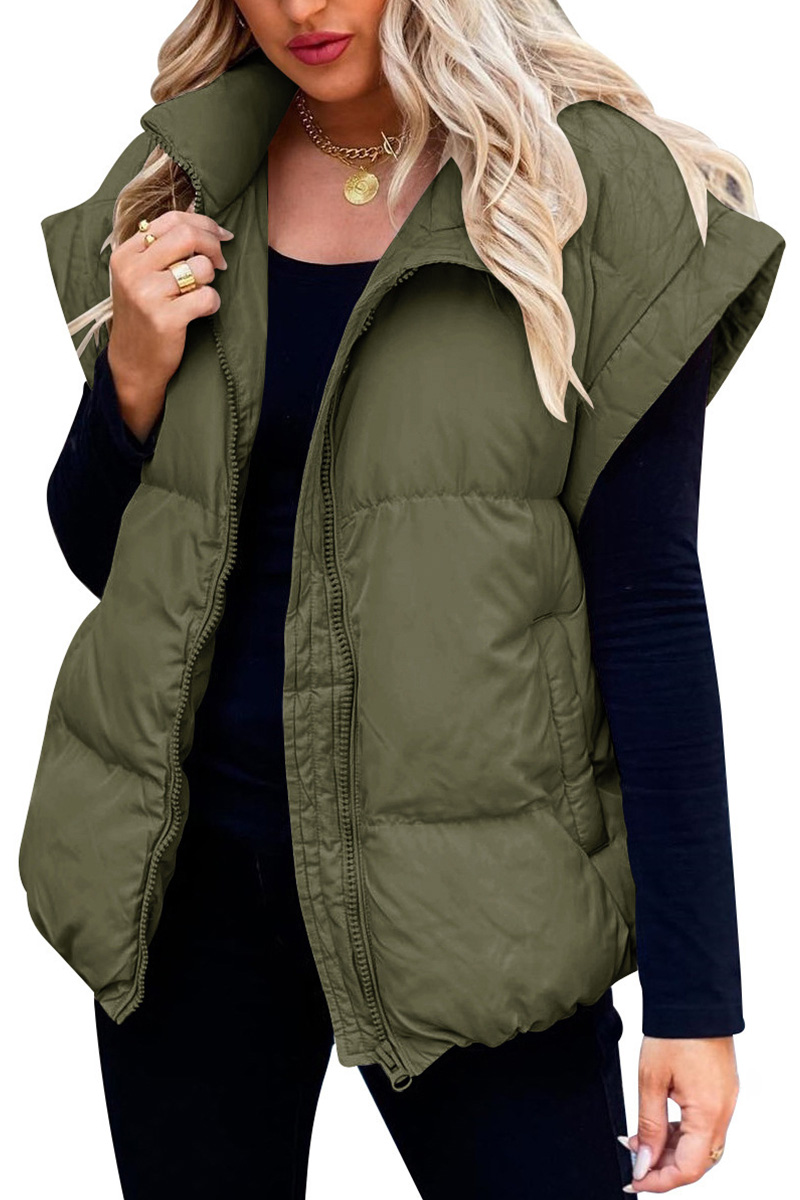 Women's Classic Solid-Zip-Pocket Sleeveless Jacket