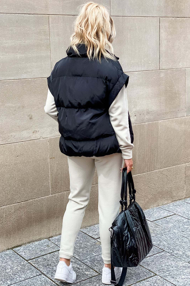 Women's Classic Solid-Zip-Pocket Sleeveless Jacket