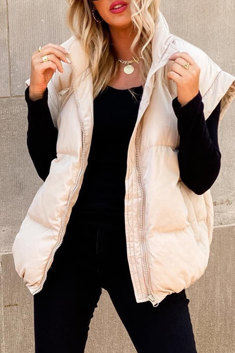 Women's Classic Solid-Zip-Pocket Sleeveless Jacket