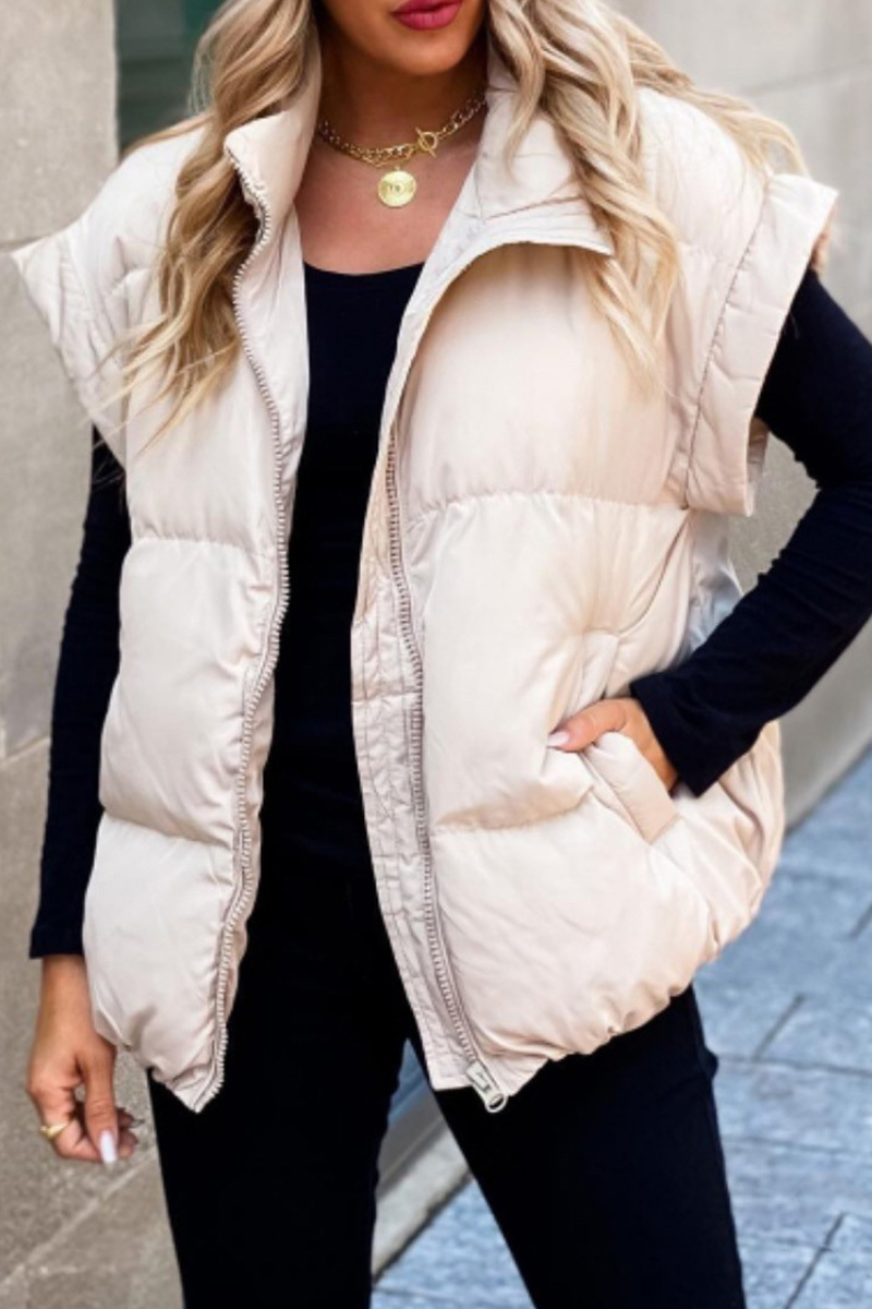 Women's Classic Solid-Zip-Pocket Sleeveless Jacket