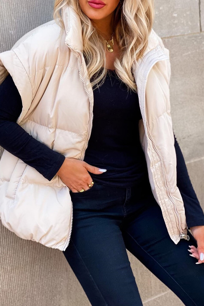 Women's Classic Solid-Zip-Pocket Sleeveless Jacket