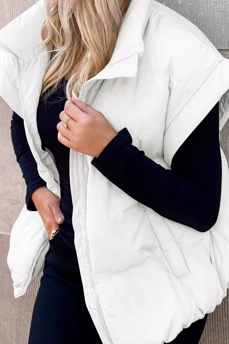 Women's Classic Solid-Zip-Pocket Sleeveless Jacket