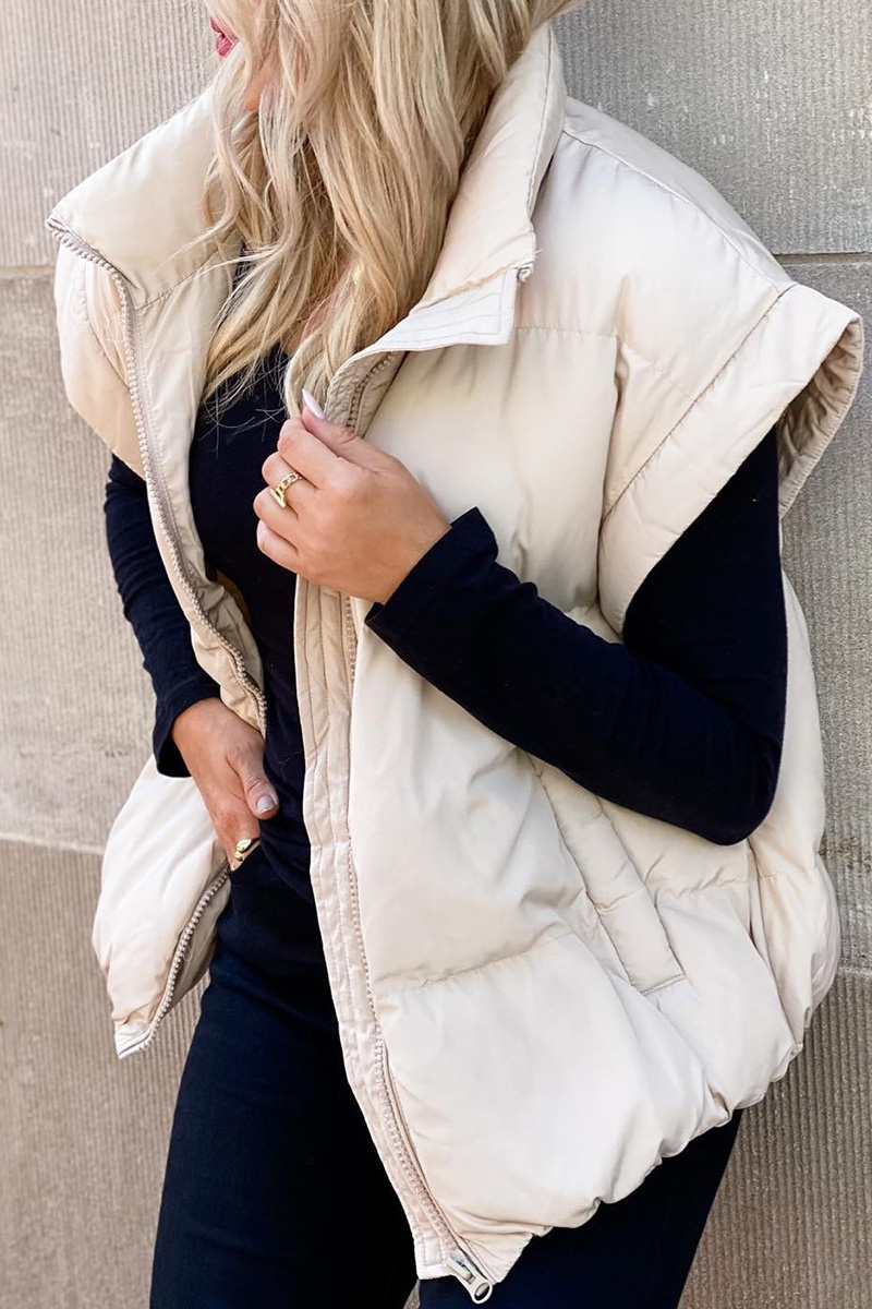 Women's Classic Solid-Zip-Pocket Sleeveless Jacket