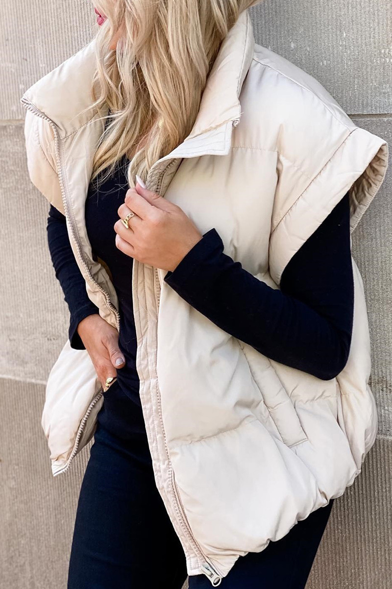 Women's Classic Solid-Zip-Pocket Sleeveless Jacket