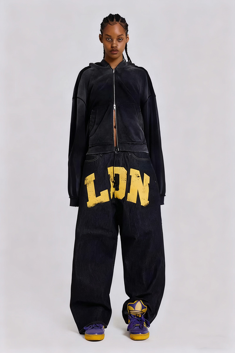 Women's Street Letter-Print Loose-Fit Jeans