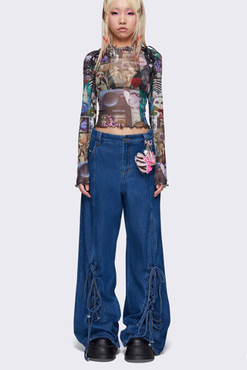 Women's Vintage Laced Leg Hem Embellished Jeans