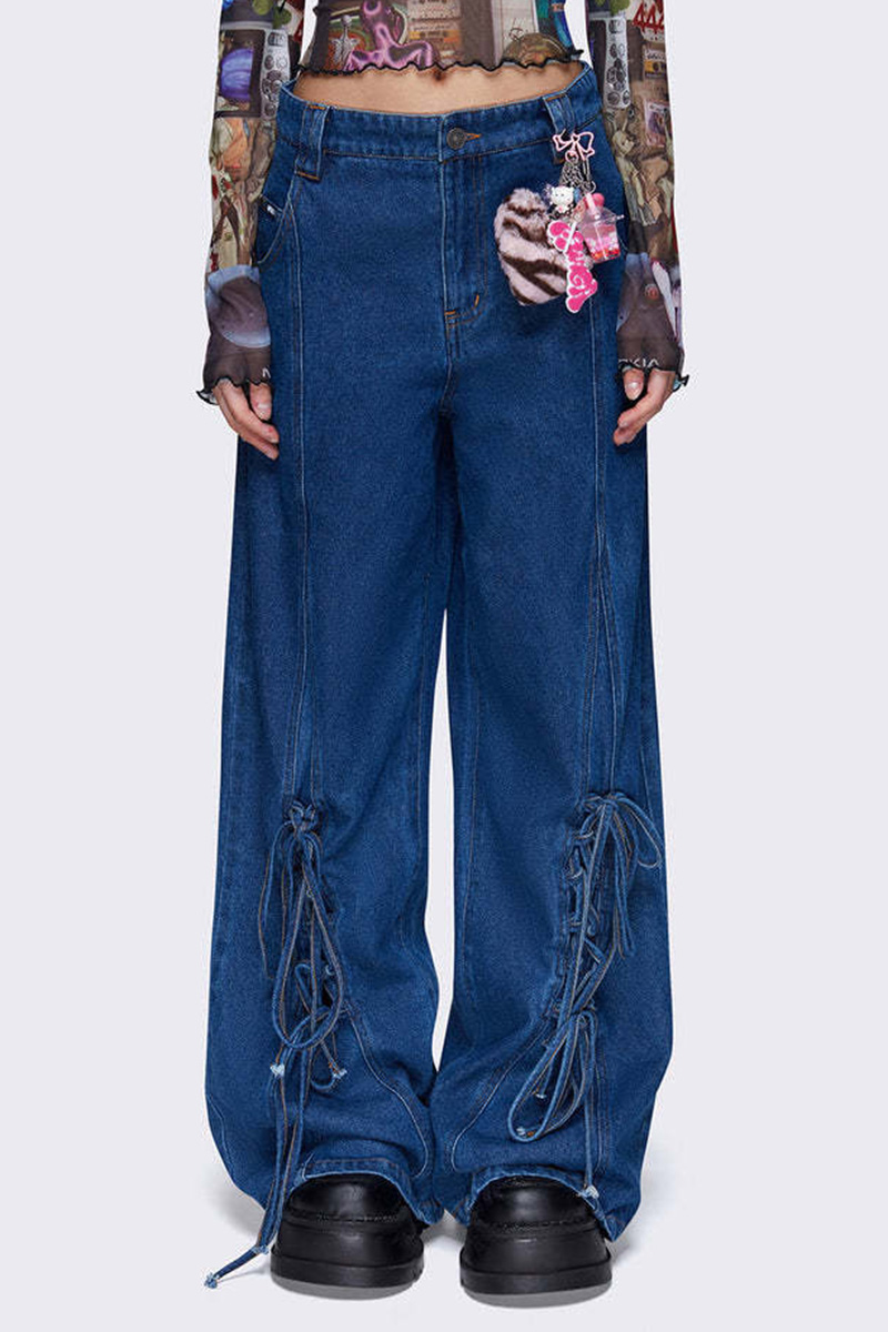Women's Vintage Laced Leg Hem Embellished Jeans