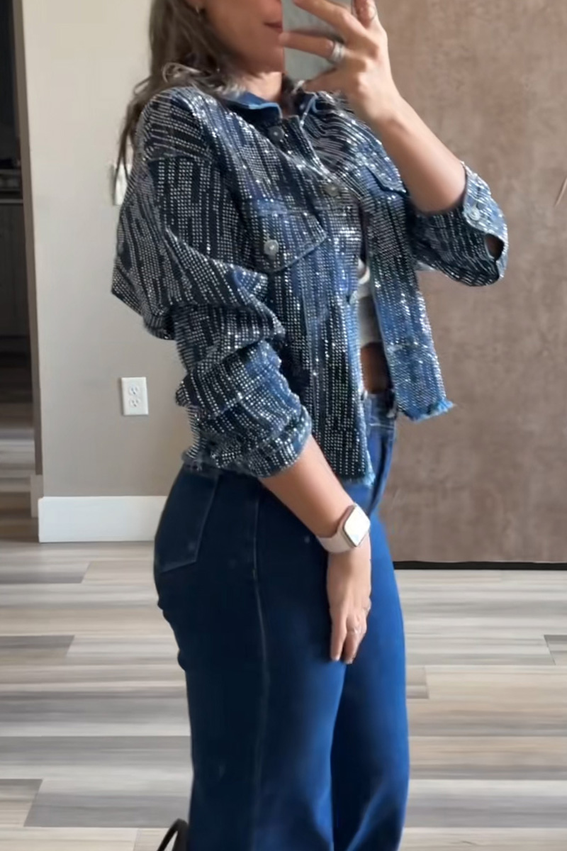 Ladies'  Asymmetric Studded Distressed Denim Jacket