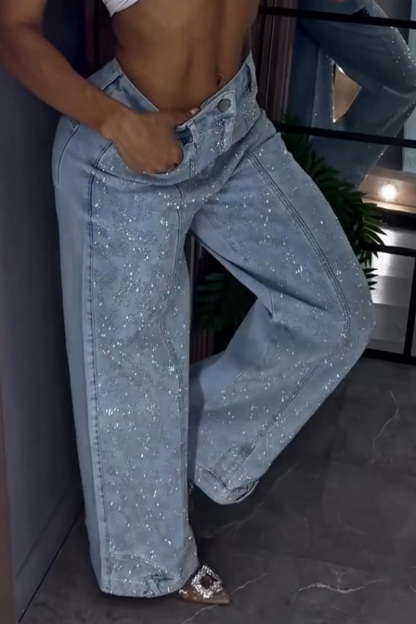 Ladies' Trendy Diamond-Studded Sparkling Stretch Jeans