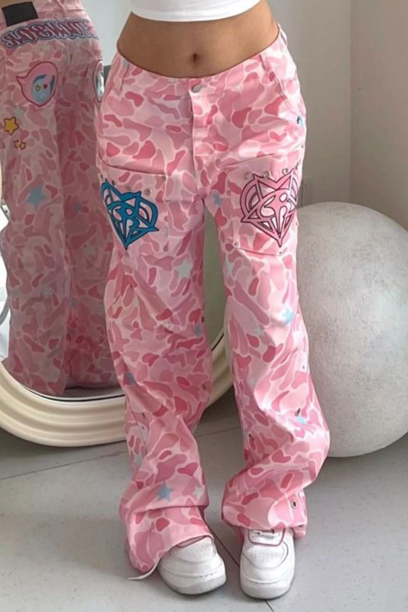 Women's Pink Camo Jeans With Bold Printed Design