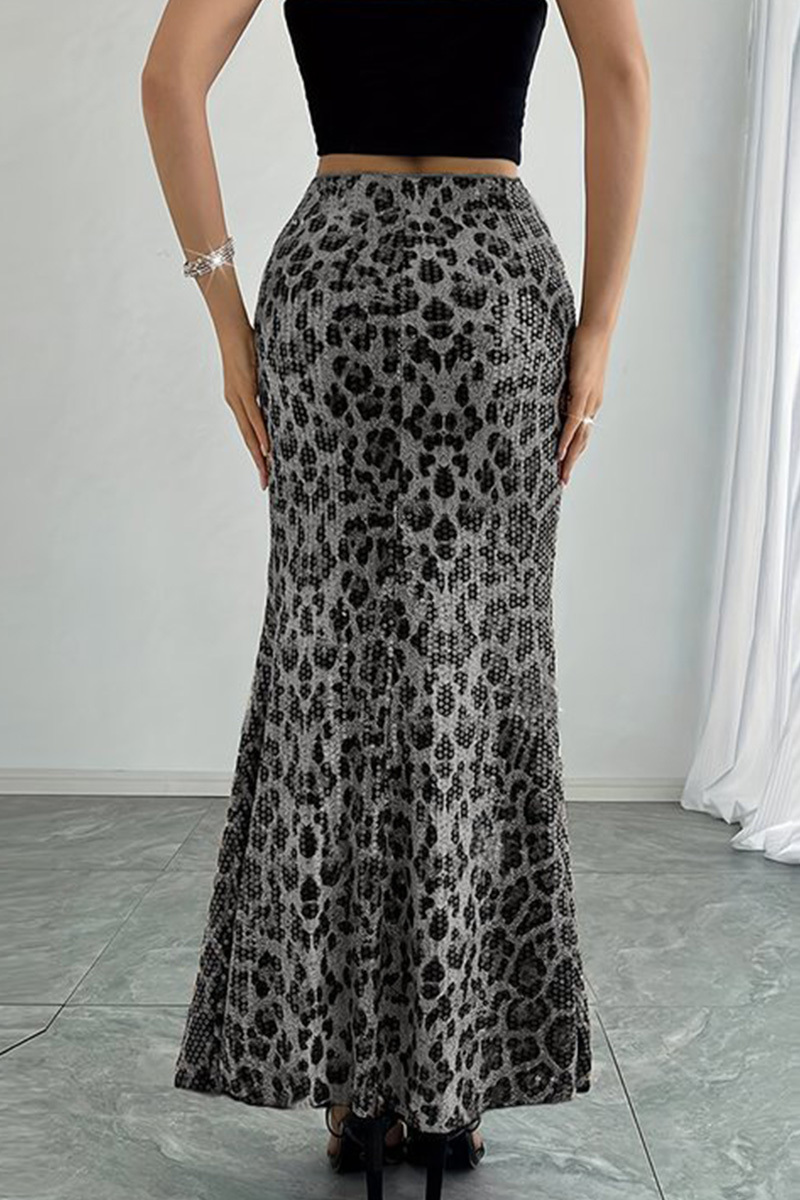 Ladies Fashion High-Waisted Leopard Print Stretchy A-Line Skirt