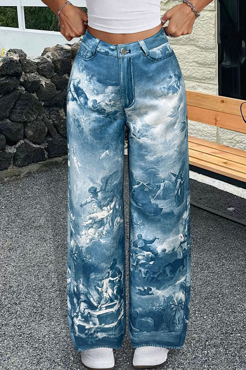 Ladies' Street Blossom Patterned Soft Stretch Jeans