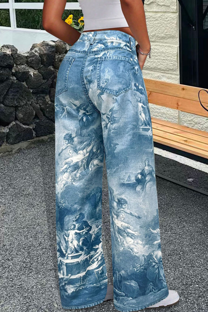 Ladies' Street Blossom Patterned Soft Stretch Jeans