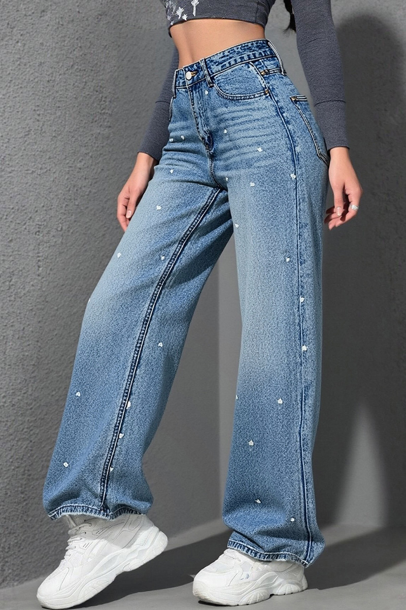 Graceful Stretch Comfort Flare Leg Jeans with Hearts