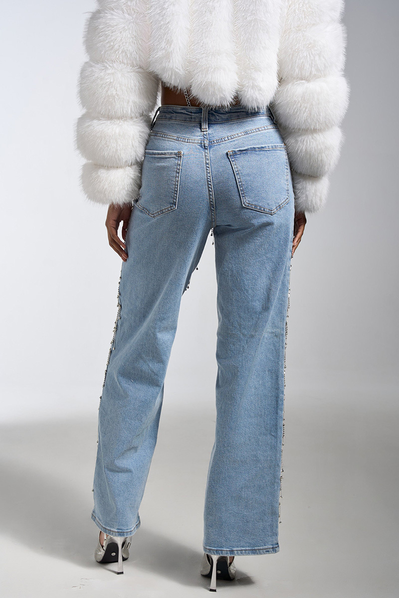 Crystal Droplet Tassel Wide-Leg Jeans