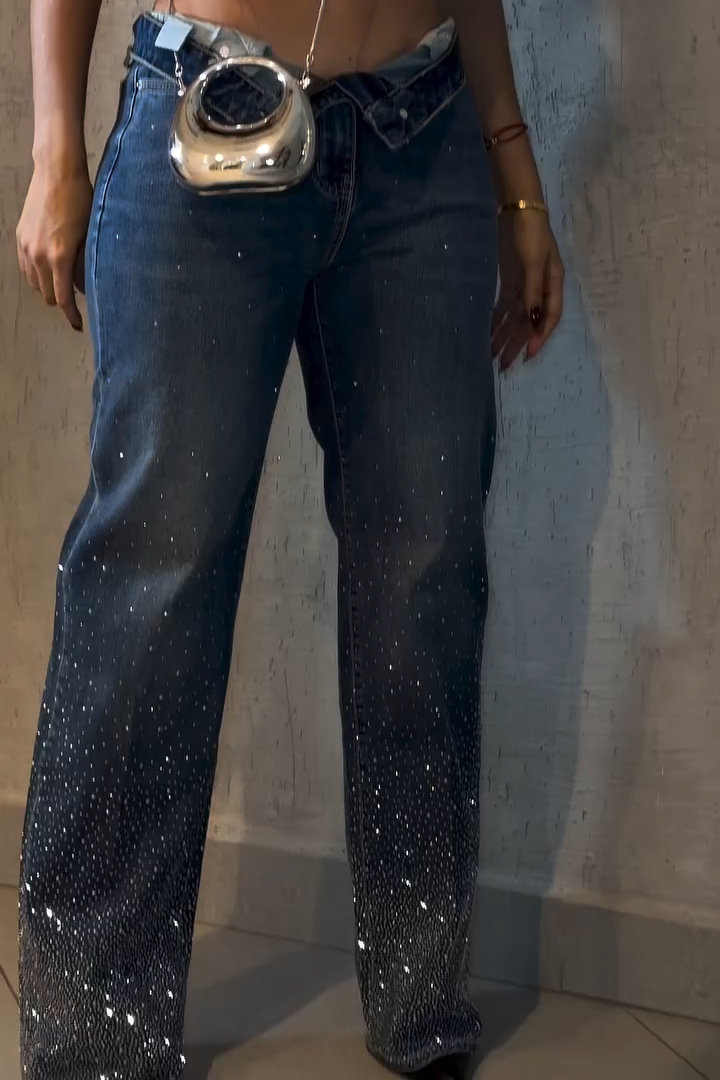 Chic Y2K Glittering Wide-Leg Jeans