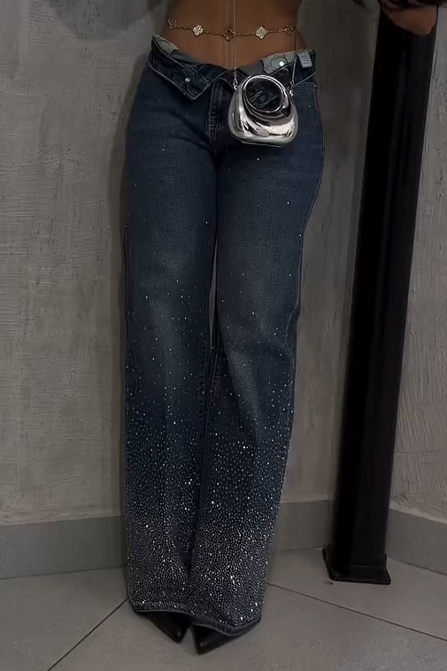 Chic Y2K Glittering Wide-Leg Jeans