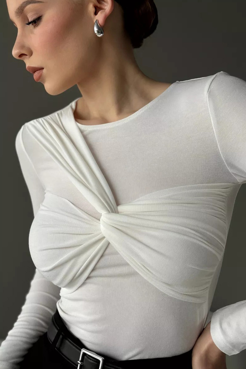 Women's Elegant Cross-Front Twist Knit Long-Sleeve Top