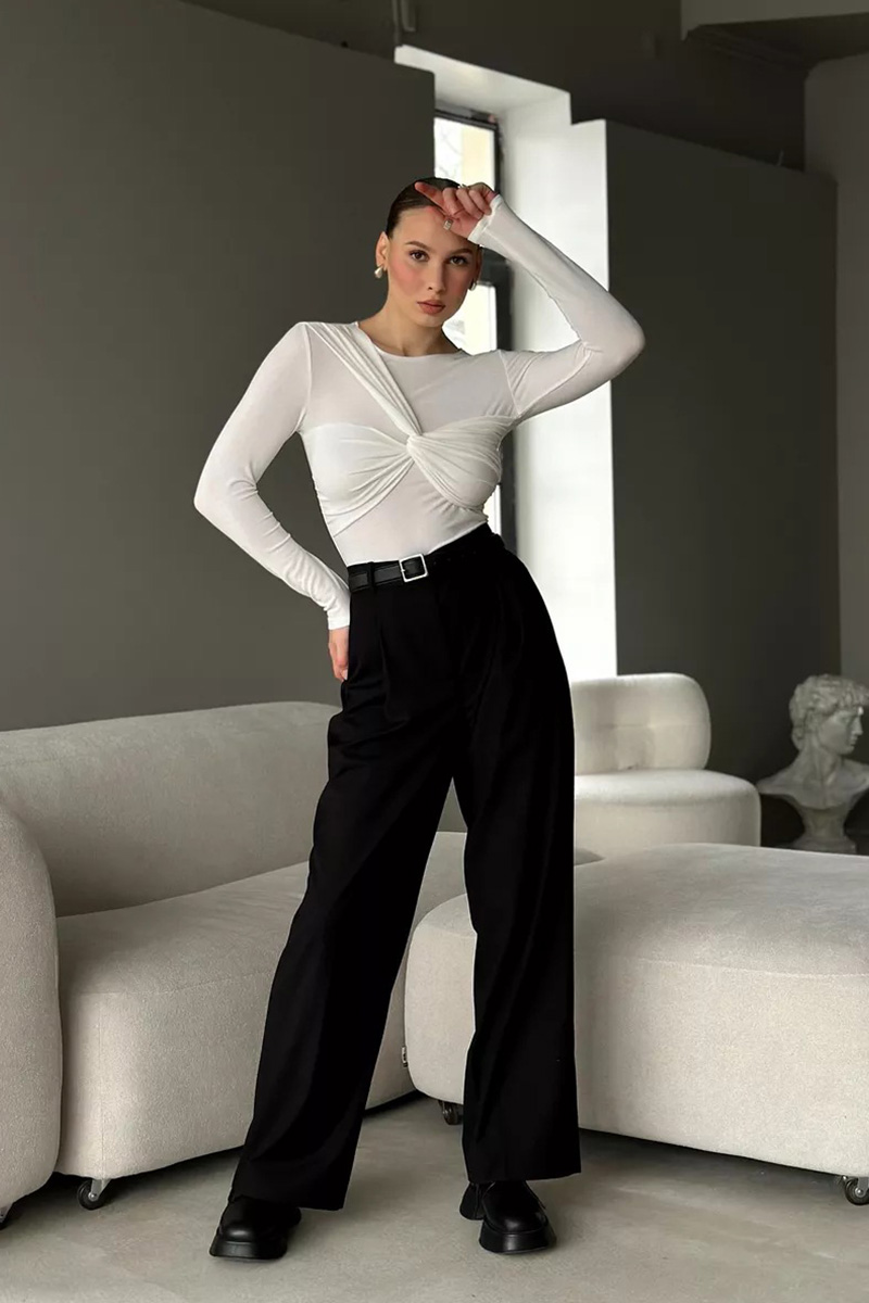 Women's Elegant Cross-Front Twist Knit Long-Sleeve Top