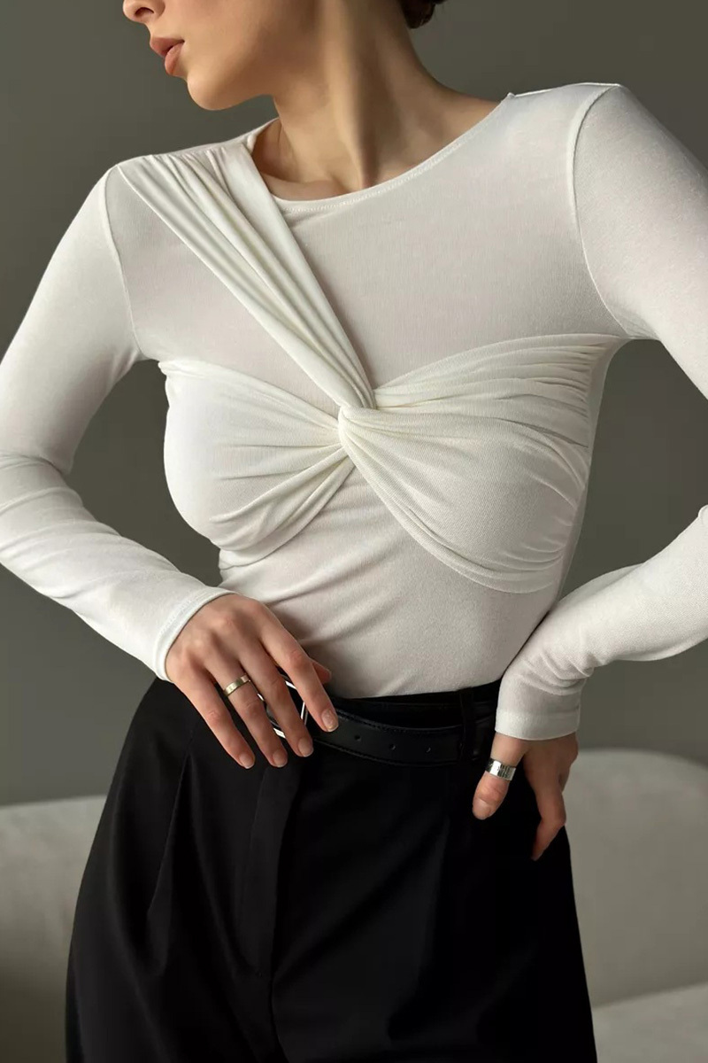 Women's Elegant Cross-Front Twist Knit Long-Sleeve Top
