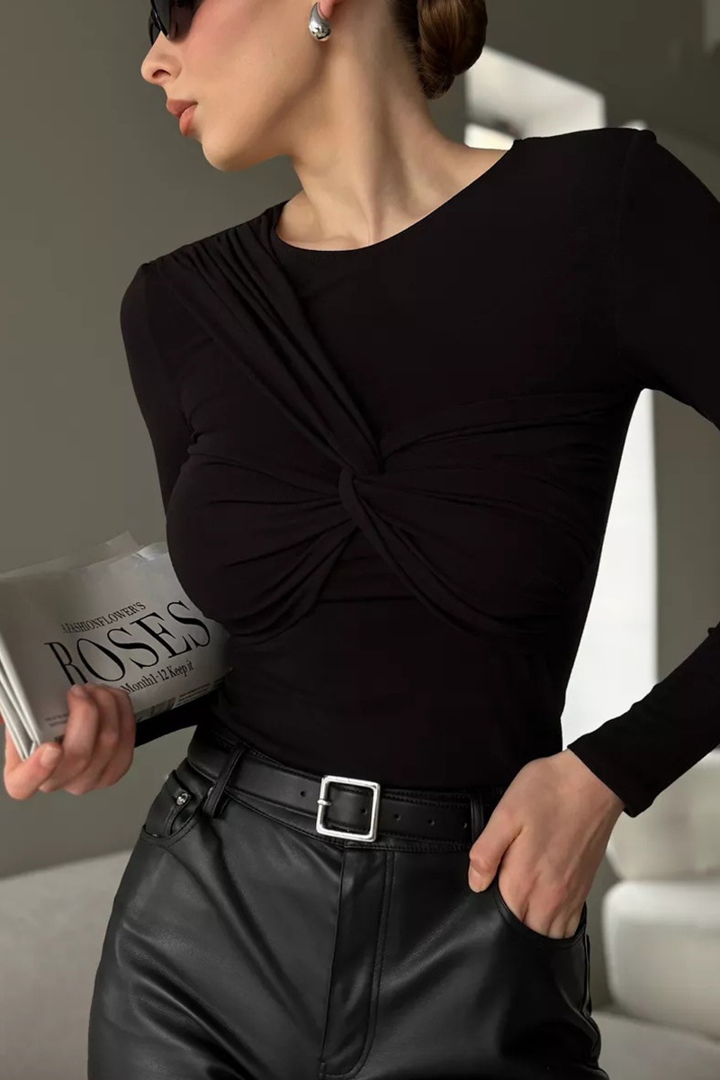 Women's Elegant Cross-Front Twist Knit Long-Sleeve Top