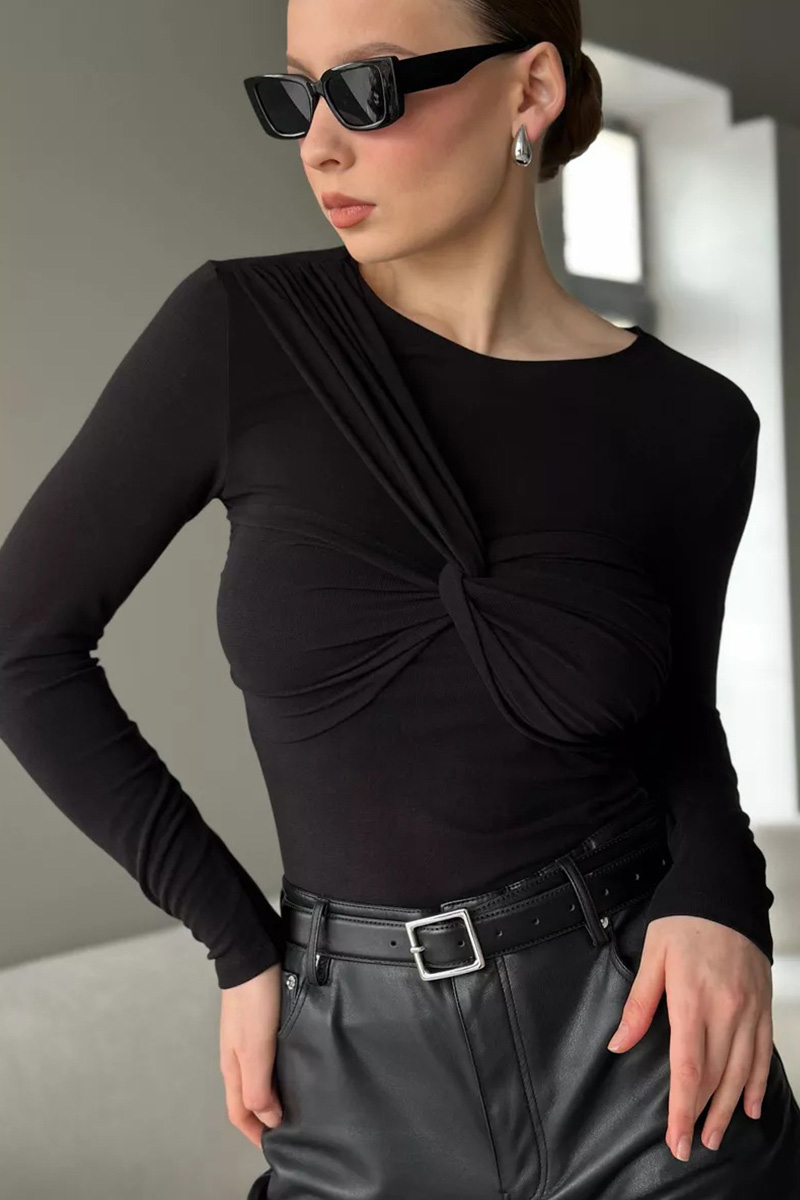 Women's Elegant Cross-Front Twist Knit Long-Sleeve Top