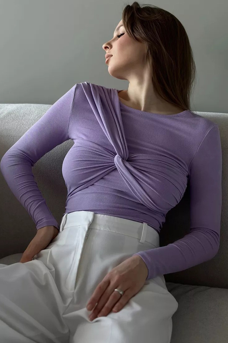 Women's Elegant Cross-Front Twist Knit Long-Sleeve Top