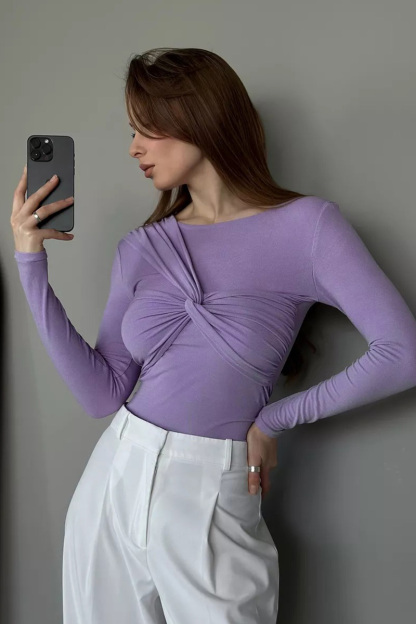 Women's Elegant Cross-Front Twist Knit Long-Sleeve Top