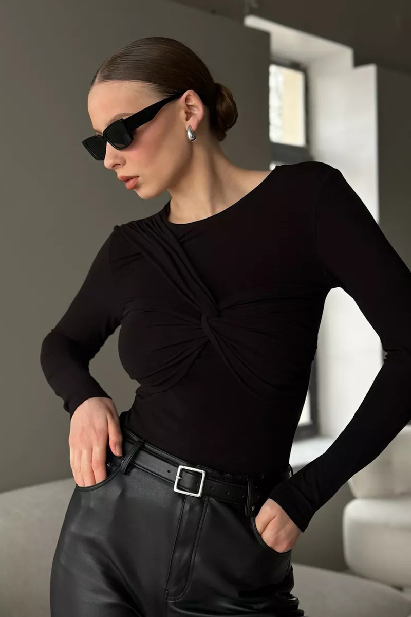 Women's Elegant Cross-Front Twist Knit Long-Sleeve Top