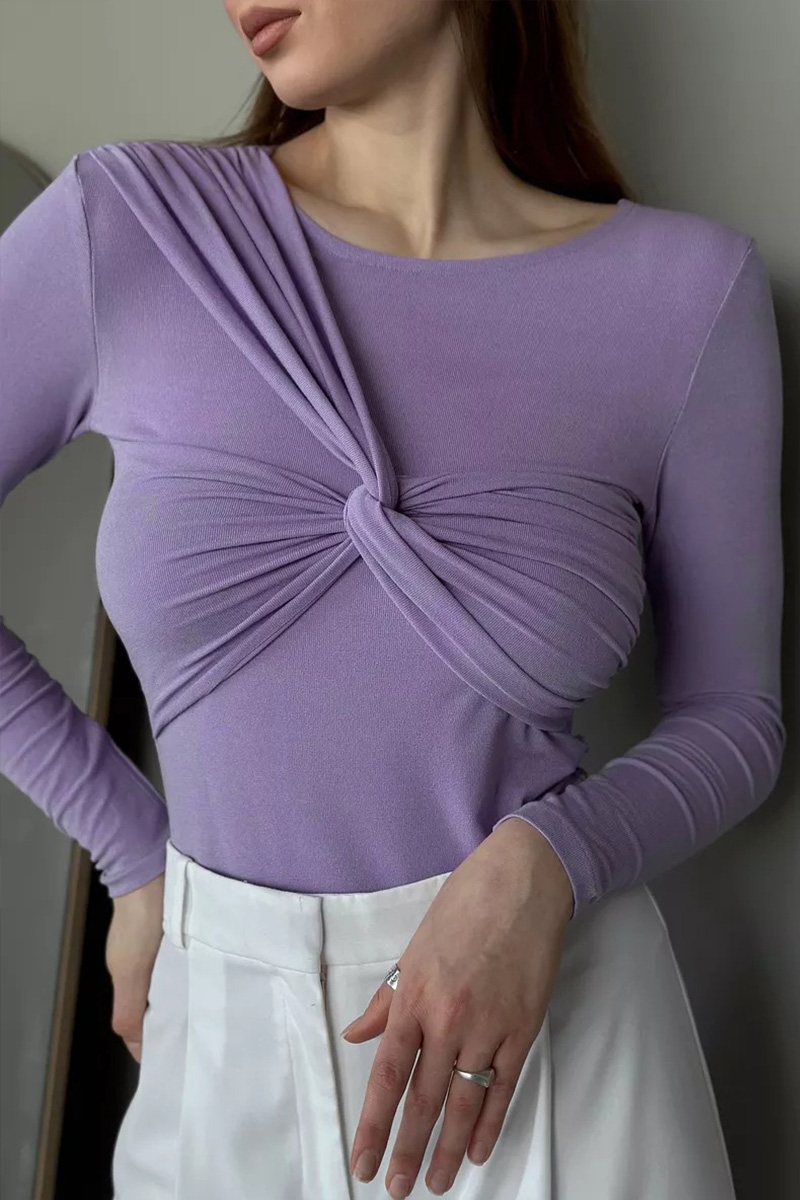 Women's Elegant Cross-Front Twist Knit Long-Sleeve Top