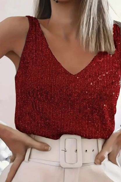 Glam Sequin Glitter V-Neck Sleeveless Top