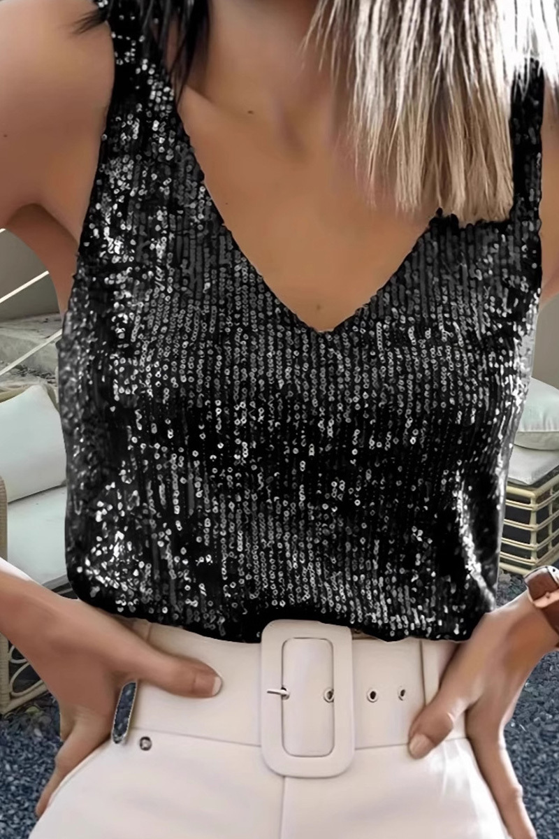 Glam Sequin Glitter V-Neck Sleeveless Top