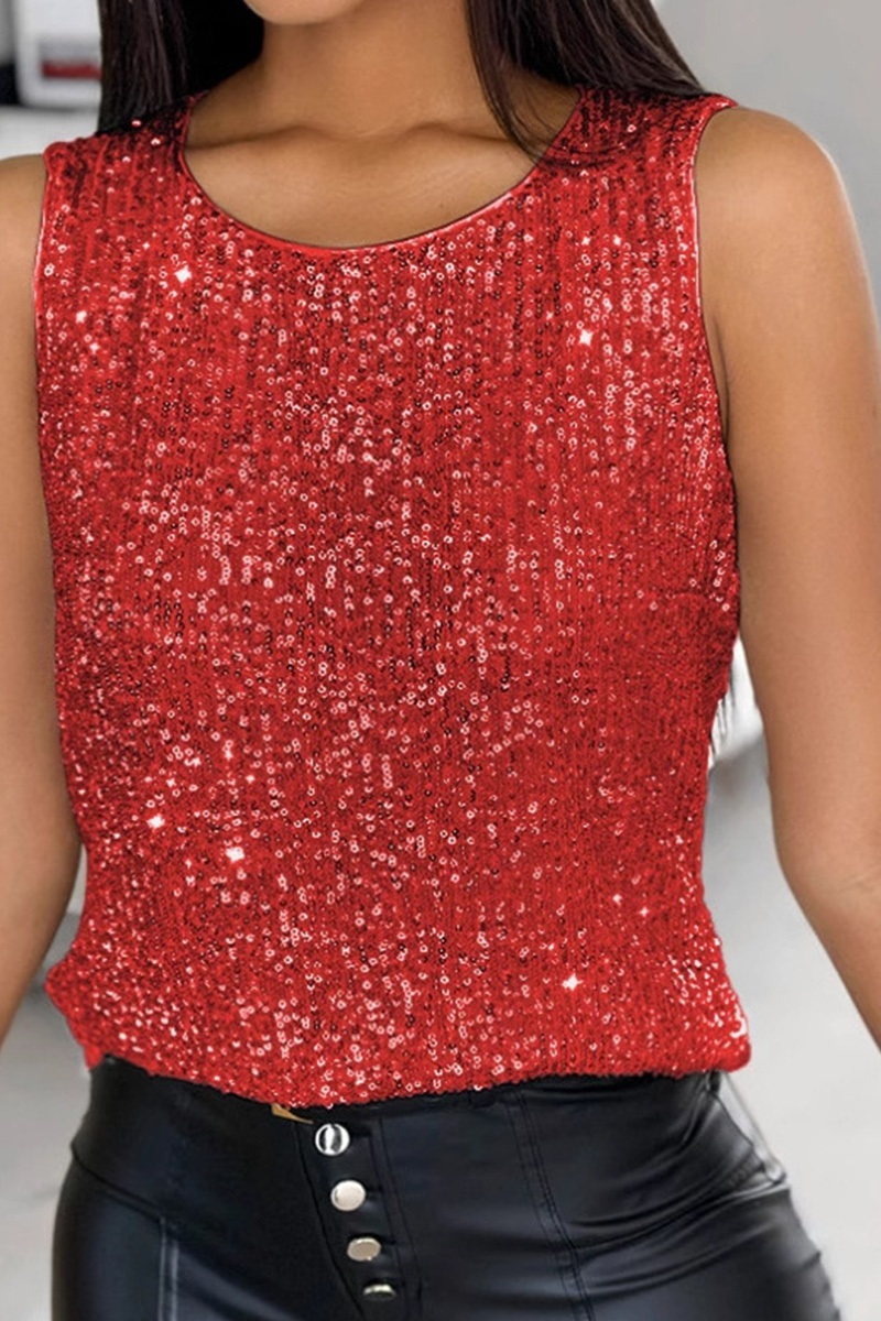 Trendy Sequined Relaxed Women's  Crew Neck Top