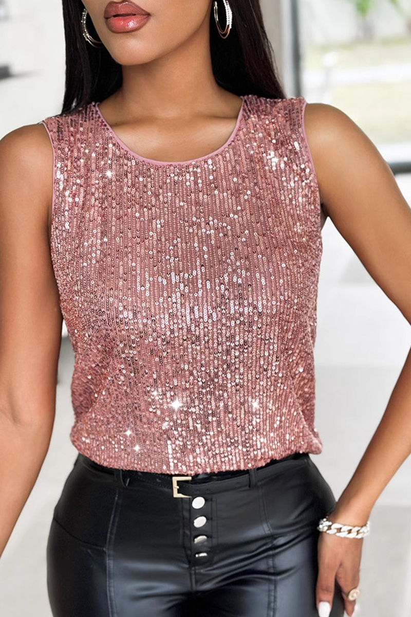 Trendy Sequined Relaxed Women's  Crew Neck Top